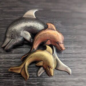 Vintage Multicolor K&T Dolphin Brooch Pin